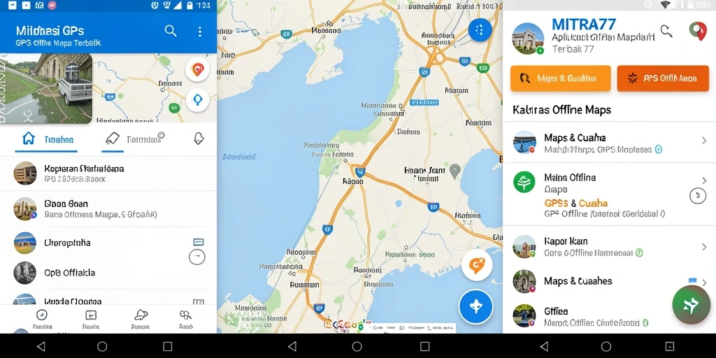Antarmuka pengguna MITRA77 menampilkan fungsi GPS Offline Maps secara jelas.